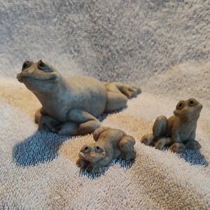 Set of Three Stone Frog Figurines